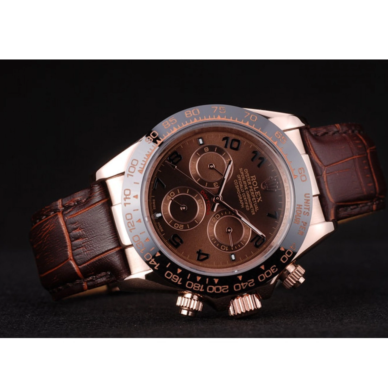Aaa fake watches Strap Rolex Leather Brown Gold Rose Daytona Dial Case Brown 0617